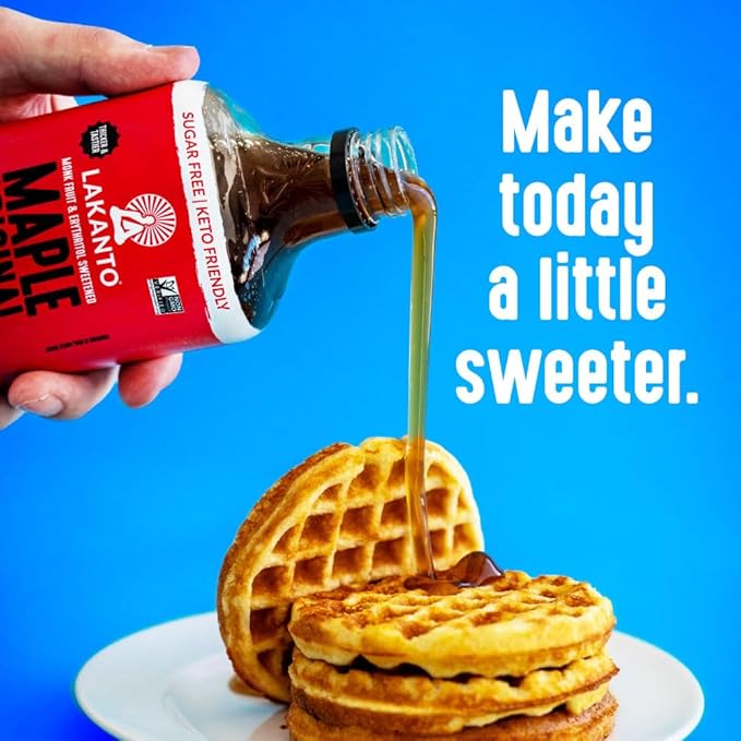 Lakanto Sugar Free Maple Syrup - Monk Fruit Sweetener, Keto Diet Friendly, Vegan, 1g Net Carbs, Pancakes, Waffles, Oatmeal, Coffee, Tea, Granola, Frosting, Marinade, Dressing (13 fl oz - Pack of 3)