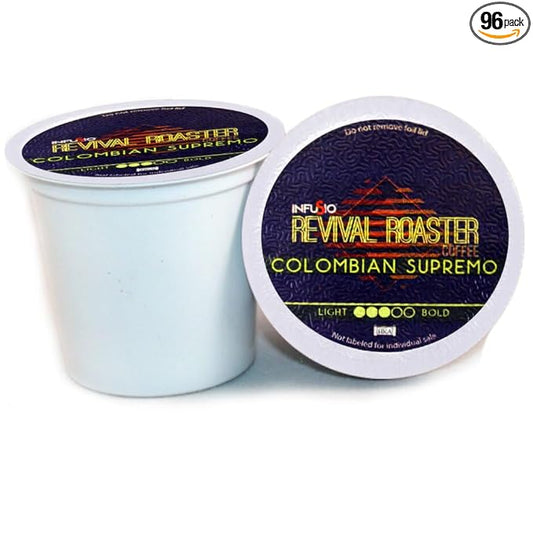 InfuSio Coffee Pods – 96 Count, Colombian Supremo (Medium Roast Coffee) Single Serve Coffee Pods for Keurig K Cup® Brewers, Compatible with Keurig 2.0 Brewers