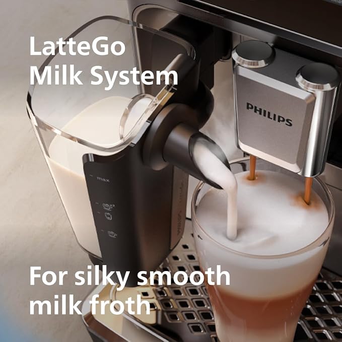 PHILIPS 4400 Series Fully Automatic Espresso Machine ??12 Hot & Iced Coffees, Quick-to-Clean LatteGo Milk System, SilentBrew, QuickStart, Ceramic Grinder, Cashmere Grey (EP4444/90)