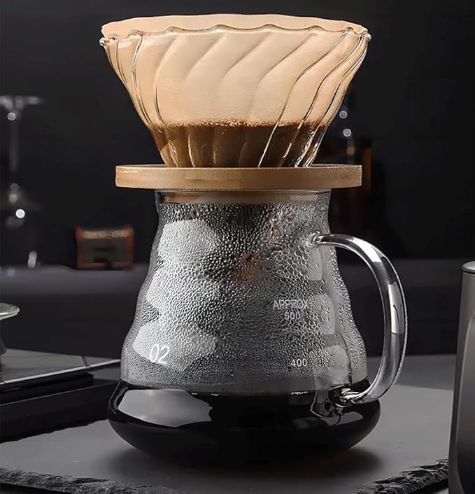 Pour Over Coffee Maker - 20 OZ /600ML Coffee Server with Glass Coffee Dripper, Stylish and Elegant 2 IN 1 Dripper Coffee Maker Kit Coffee Maker for Home or Office, 1-5 CUPS