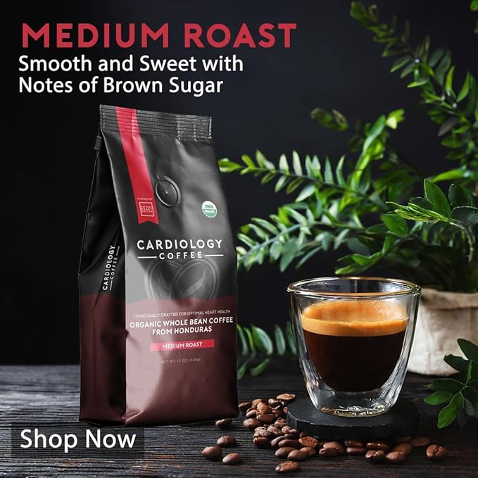 Cardiology Coffee ??Whole Bean Coffee ??USDA Certified Mold-Free 12oz Premium Medium Roast Organic Coffee Beans with Antioxidant Benefits ??Perfect for Heart Healthy Lifestyle