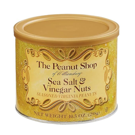 The Peanut Shop of Williamsburg Sea Salt & Vinegar Williamsburg Peanuts, Lightly Salted Handcooked Virginia Peanuts, Gluten-Free - 10.5 Oz Tin