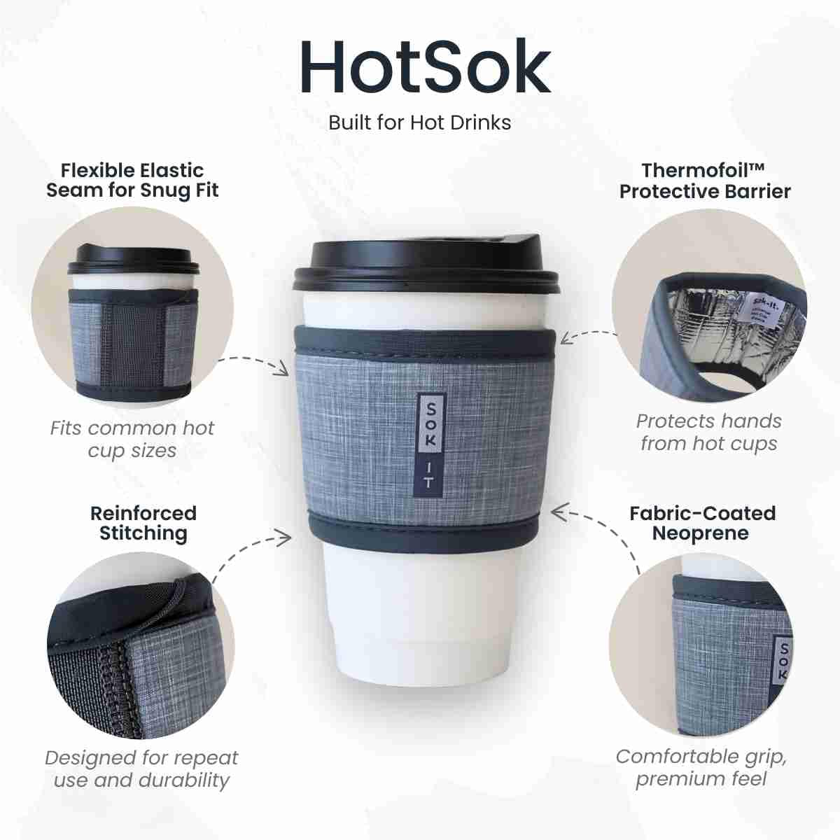 Sok It HotSok Coffee & Tea Reusable Insulated Neoprene Cup Sleeve (Blue Ridge, One Size Coffee