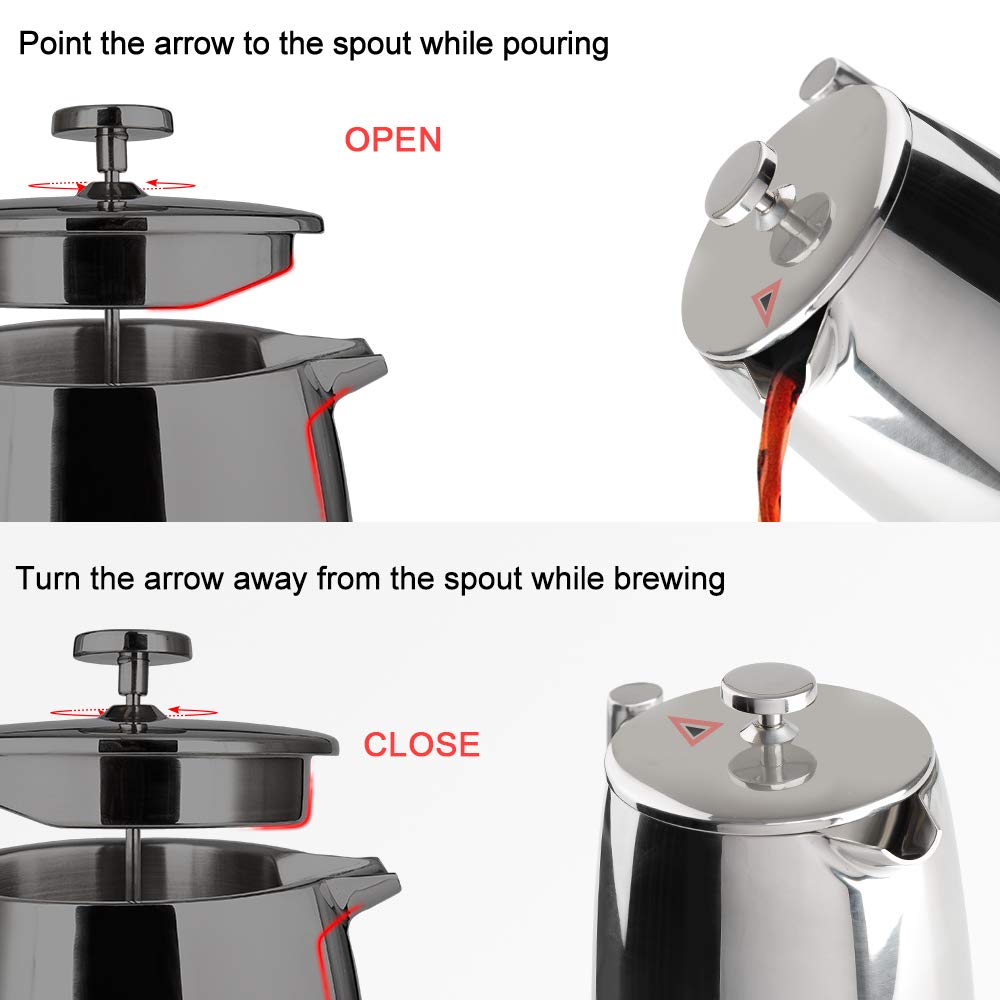 Secura French Press Coffee Maker, 50-Ounce, 304 Stainless Steel Insulated Coffee Press with Extra