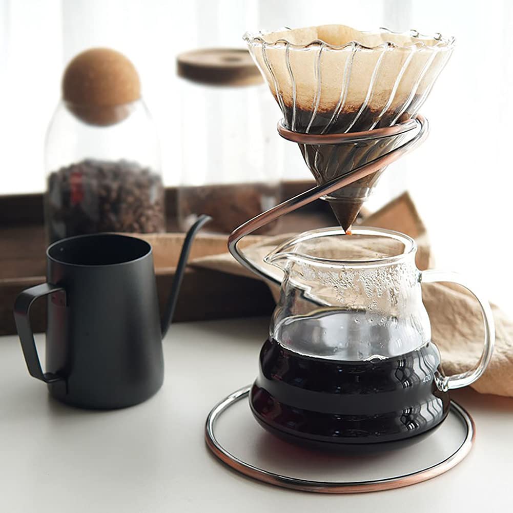 LEIJOCO Pour Over Coffee Maker Set - Glass Dripper, Metal Stand, 600ml Heat-Resistant Server, 40