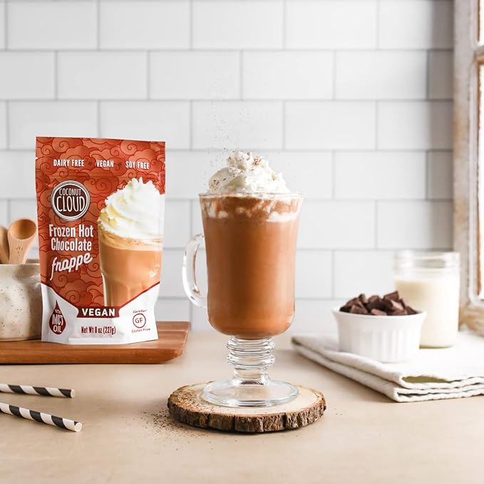 Coconut Cloud Frozen Hot Chocolate | Blended Instant Frappe Iced Cocoa | Add Nut Milk, Ice & Enjoy | Easy, Creamy, Delicious, Tasty Barista Quality. (Vegan, Dairy-Free, Plant Based, Certified Gluten-Free, Women Owned, US Made), 6 Servings