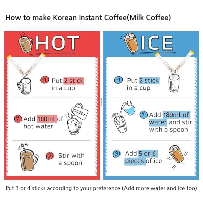 Korean Latte - Korean 3 in 1 Instant Coffee Variety Sample Packets with Gift Box Set, Maxim Supreme Gold KANU Latte 4 Mix Combination 16 Sticks