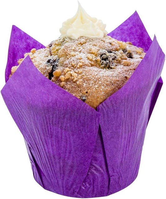Restaurantware Panificio 4 Ounce Tulip Baking Cups 200 No Oil Spills Paper Baking Cups - Disposable Oven-Ready Purple Paper Muffin Liners No Burn or Curl For Weddings Birthdays Bridal Showers