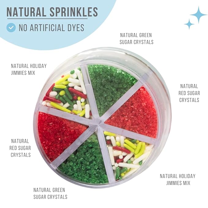 Sweets Indeed Sprinkles 6 Cell Edible Sprinkle Mix Jimmies Perfect for Cake Decorations Baking Ice Cream Cookies Cupcake Topper (Christmas)
