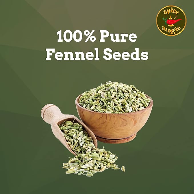 Spice Magic Fennel Seeds | Whole Fennel Seed 7oz (200g), 100% Natural, Fresh, Gourmet Spices and Seasonings for Cooking and Baking I Non-GMO I Indian Origin