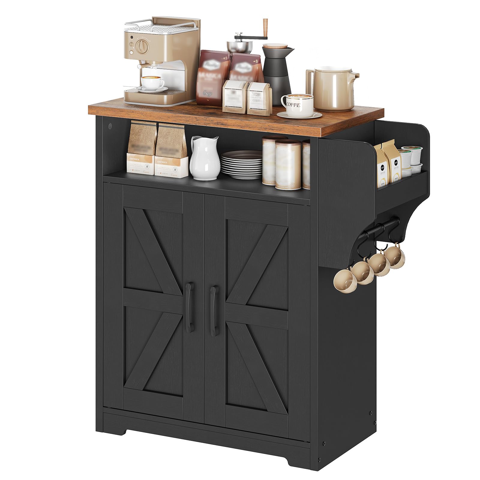 YATINEY Coffee Bar Cabinet, Kitchen Island with Storage, Farmhouse Sideboard Buffet Cabinet with