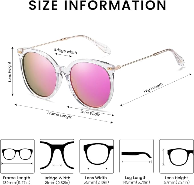 DUCO Oversized Polarized Sunglasses Womens Trendy Mirrored Shades Retro Round Vintage Light Weight UV400 Sun Glasses W016