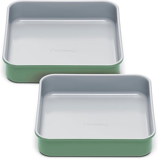 Caraway 9??Square Pan Duo - Non-Stick Ceramic Coating - Free From Forever Chemicals - Cake Pan Perfect for Brownies, Lemon Bars, & More - Sage