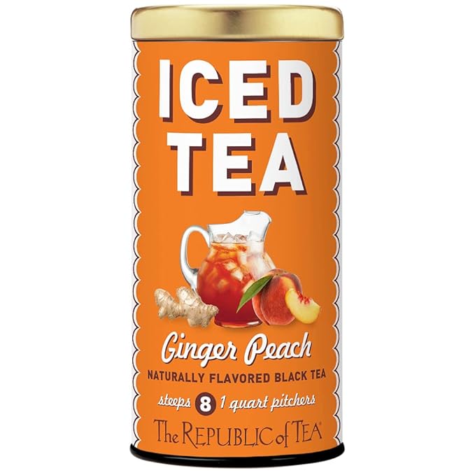 The Republic of Tea – Ginger Peach Black Iced Tea Bags, 8 Large Quart-Sized Iced Tea Pouches, Naturally Caffeinated