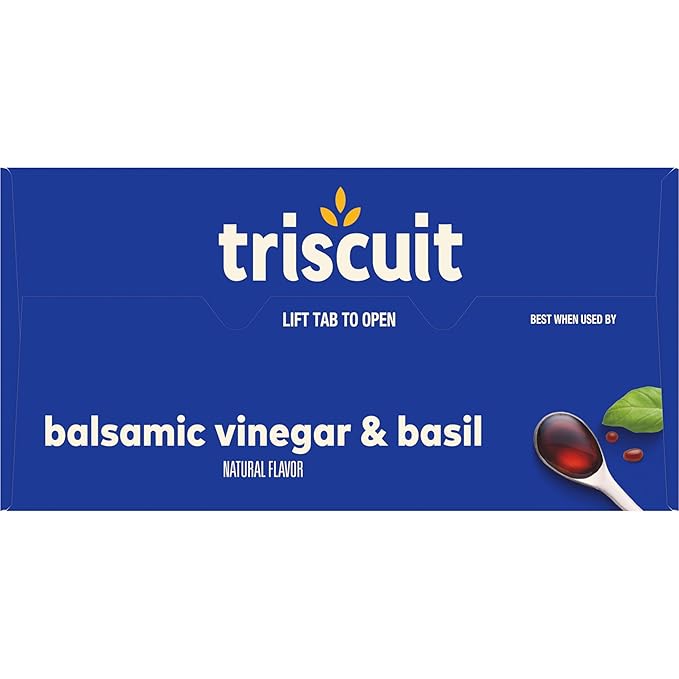 Triscuit Balsamic Vinegar & Basil Whole Grain Wheat Crackers, Lunch Snacks, Bulk Snack Crackers, 6 - 8.5 oz Boxes