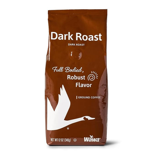Wawa Ground Coffee Dark Roast, 12 oz Bag, Full Bodied Blend For Hot or Iced Coffee, Sweet, Spicy & Smoky Notes, Bold & Complex, 100% More Responsibly Sourced from Rainforest Alliance Certified Farms