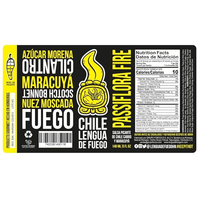 Hot Sauce | Chile Lengua de Fuego (Pack of 3, Passiflora Fire) – Passion Fruit & Scotch Bonnet Sauce with Smoked Garlic, Nutmeg & Clove