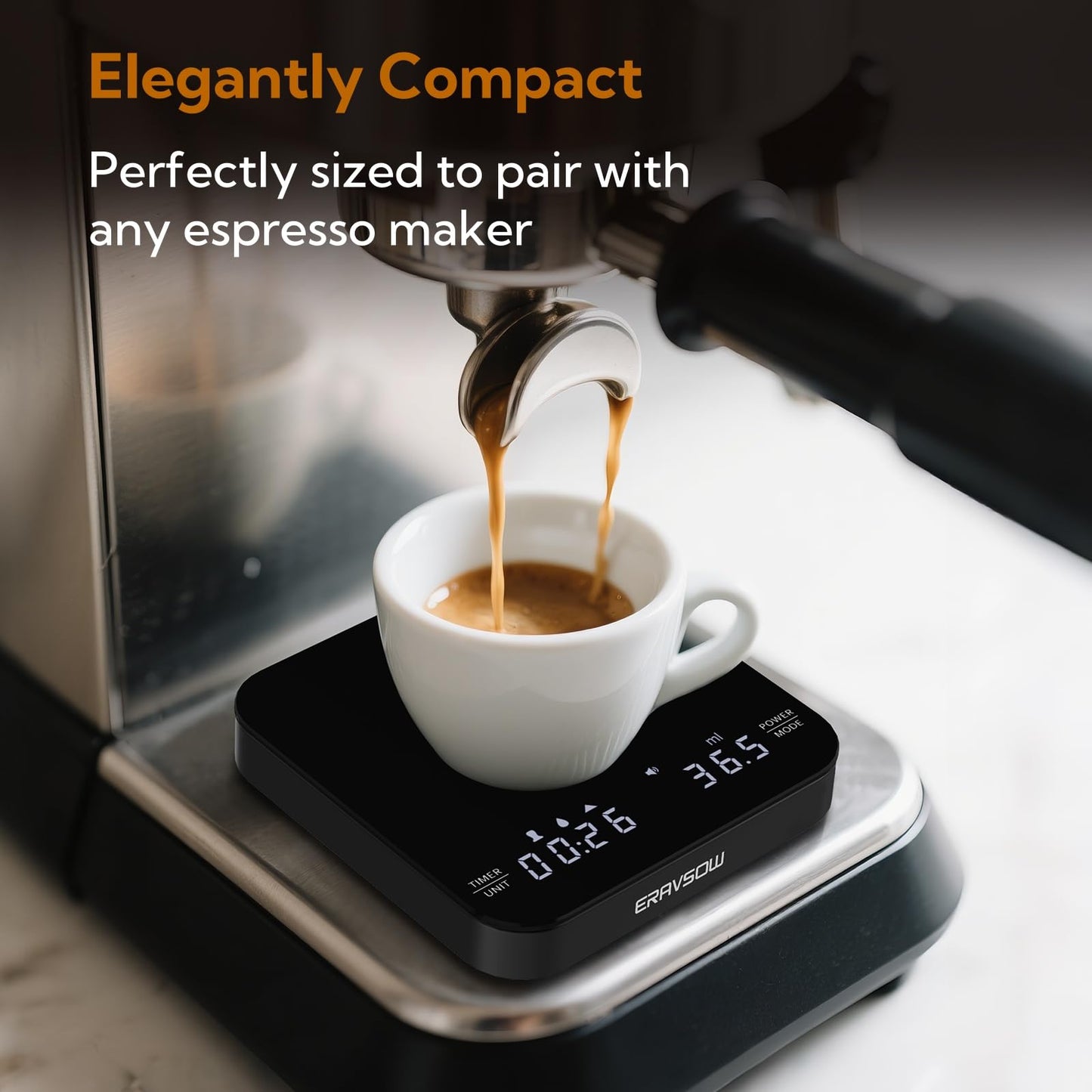 Coffee Scale with Auto Timing, Mini Rechargeable Espresso Scale with Timer, 2kg/0.1g High Precision