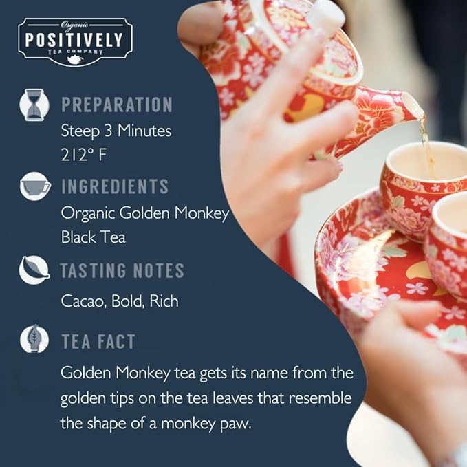 Organic Positively Tea Company, Golden Monkey Black Tea, Loose Leaf, 4 Ounce