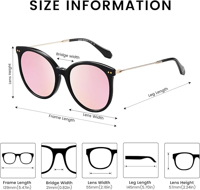DUCO Oversized Polarized Sunglasses Womens Trendy Mirrored Shades Retro Round Vintage Light Weight UV400 Sun Glasses W016
