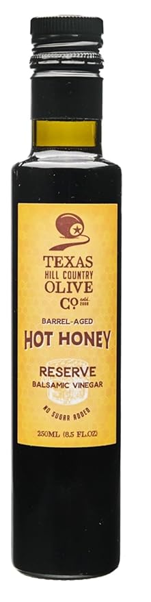 Hot Honey Balsamic Vinegar - Gourmet Barrel Aged Infused Balsamic Vinegar - Great for Dressing Dipping Glazing - No Artificial Flavors or Added Sugar - Made in Texas (8.5 Fl Oz)