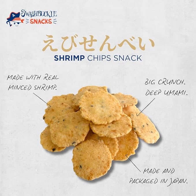 Shrimp Chips Snack, Ebi Senbei 4.59oz (130g), Authentic Japanese Snack by Swashbuckle Snacks, Made in Japan, Otsumami