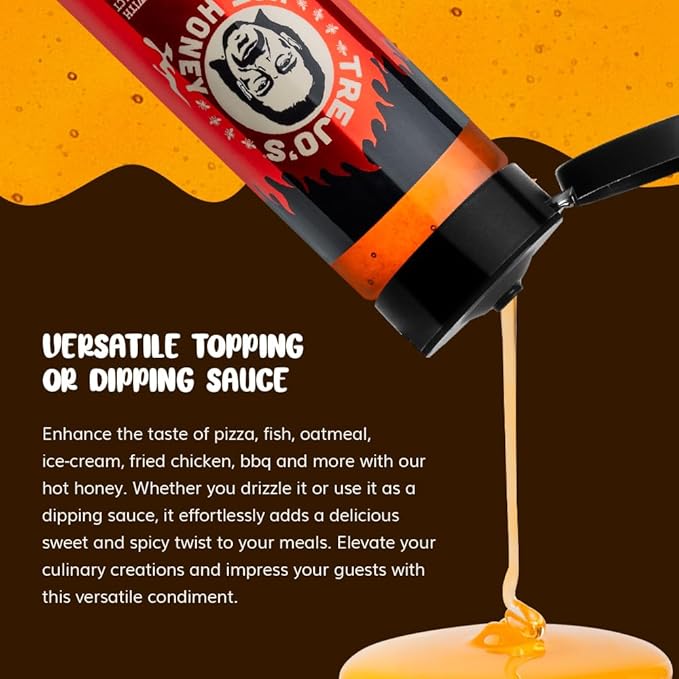 Trejo's Tacos Hot Honey | Sweet and Spicy Honey Hot Sauce | Infused with Chili Pepper Extract | Great for Topping or Dipping Sauce for Oatmeal, Ice-Cream, Fried Chicken & Bbq - Pure and Gluten Free | Authentic Creation by Trejo's Tacos - Pack of 6