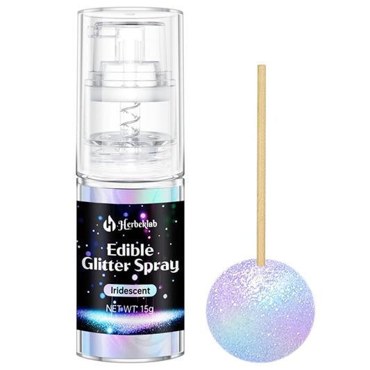 Iridescent Edible Glitter Spray - Herbeklab 15g Edible Glitter for Cakes, Food Grade Rainbow Spray for Cookie Decorating, Chocolate, Strawberries