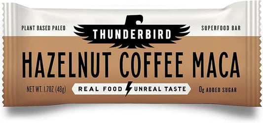 Thunderbird Bars Energy Snack, Gluten-Free with Protein, Healthy Real Food, Vegan Paleo Non-GMO, No Added Sugar, Hazelnut Coffee Maca Flavor (12 Count, 1.7 oz. Bars)
