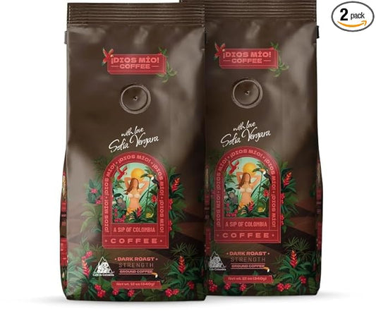 Dios Mio Coffee by Sofia Vergara, Dark Roast, Ground Premium Colombian Coffee, 12 Ounce Bag (Pack of 2)