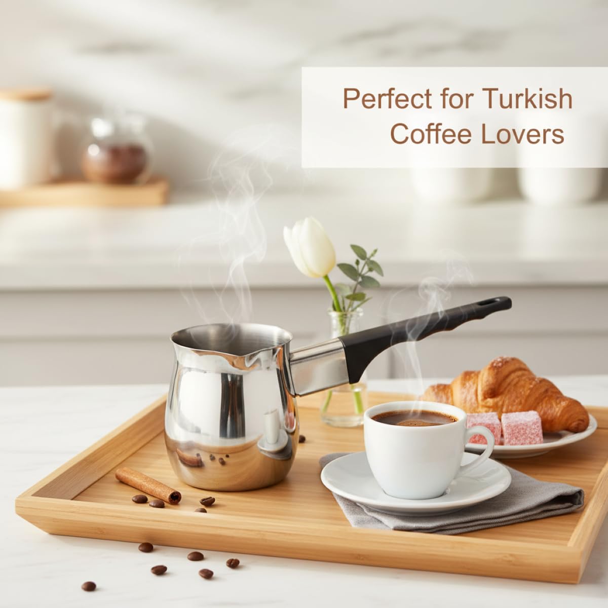 Fino Turkish Warmer Coffee Pot, Professional Quality 18/8 Stainless Steel, 6-Ounce Capacity, For