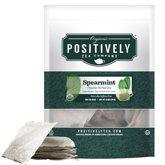 Organic Positively Tea Company, Spearmint Leaf Herbal Tea Bags, 100 Count, Eco-Friendly Tea Bags, Non-GMO