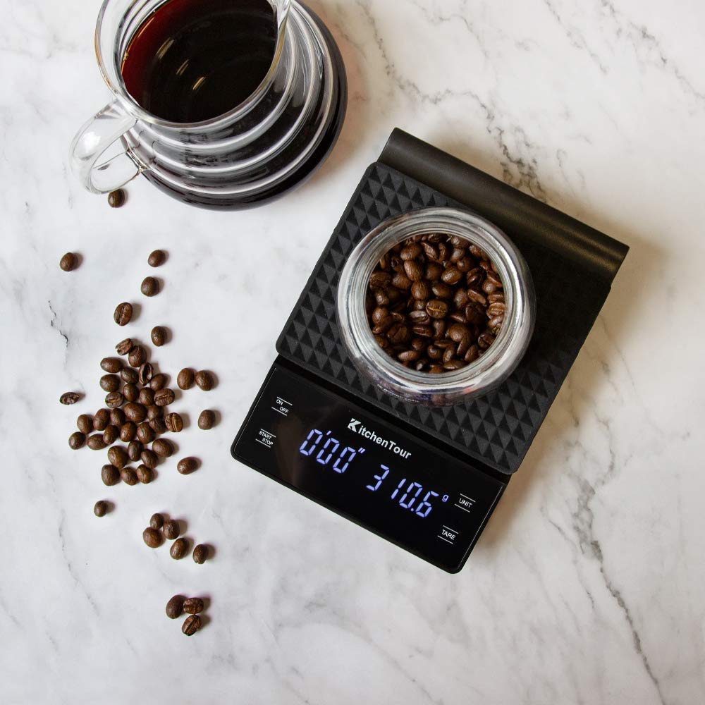 KitchenTour Coffee Scale with Timer 3kg/0.1g High Precision Pour Over Drip Espresso Scale with