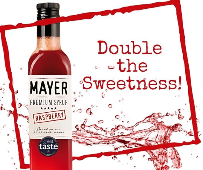 Mayer Hungarian Raspberry Artisanal Syrup ??Award-Winning, All-Natural, Vegan, Over 50% Real Raspberries, Gluten-Free (2 x 16.9oz), Perfect for Coffee & Cocktails, No Artificial Additives (2 Pack)