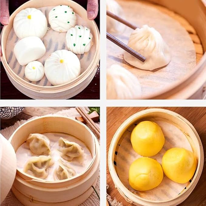 150pcs Air Fryer Liners, 9 inches Bamboo Steamer Liners, Premium Perforated Parchment Steaming Papers, Non-stick Steamer Mat Liner for Air Fryers Baking Cooking Oven