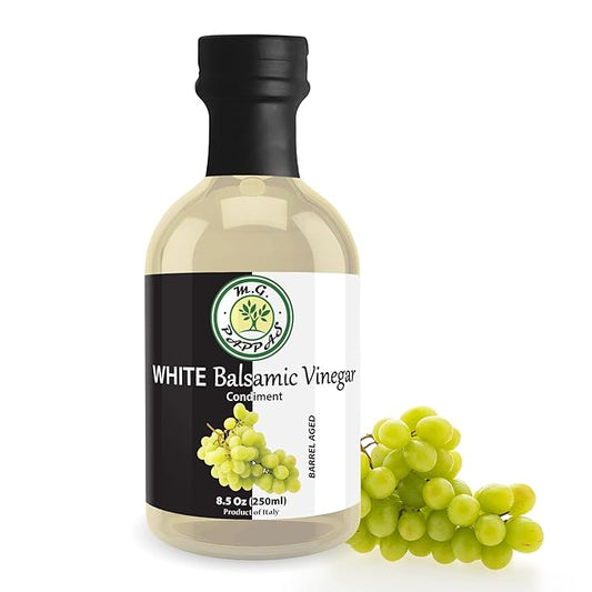M.G. PAPPAS Aged White Balsamic Vinegar - Barrel Aged Balsamic from Italy - Balsamic White Vinegar for Cooking, Vinaigrettes, Salads, Dressings - No Preservatives, No Added Sugar - 8.5 Oz (250ml)