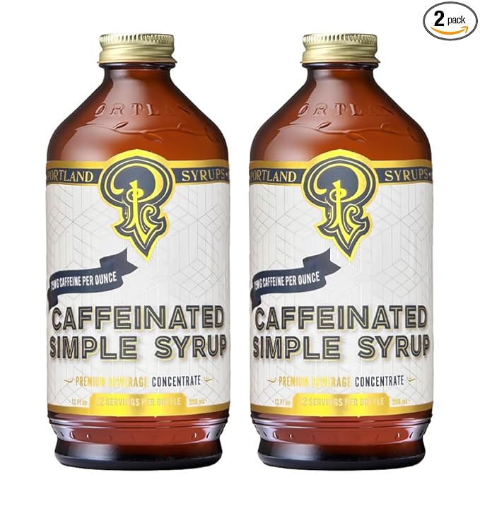 Portland Syrups - Caffeinated Simple Syrup - Premium Beverage Concentrate for a Boost of Clean Energy - Add to Soda, Cocktails, Tea, Coffee Drinks, and More - 12 oz with 24 Servings (Pack of 2)