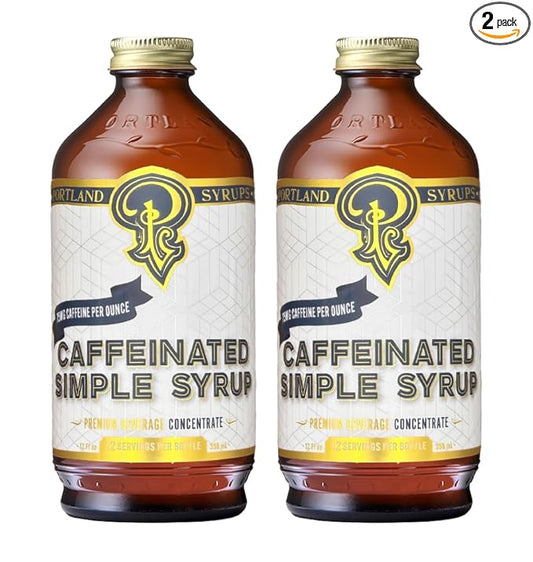 Portland Syrups - Caffeinated Simple Syrup - Premium Beverage Concentrate for a Boost of Clean Energy - Add to Soda, Cocktails, Tea, Coffee Drinks, and More - 12 oz with 24 Servings (Pack of 2)