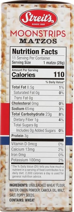 Streit's Moonstrips "Onion & Poppy" Matzo - Thin & Crispy, Non-GMO, Low Sodium, Low Fat, Vegan, Family Owned, Kosher Certified (11oz, Pack of 3)