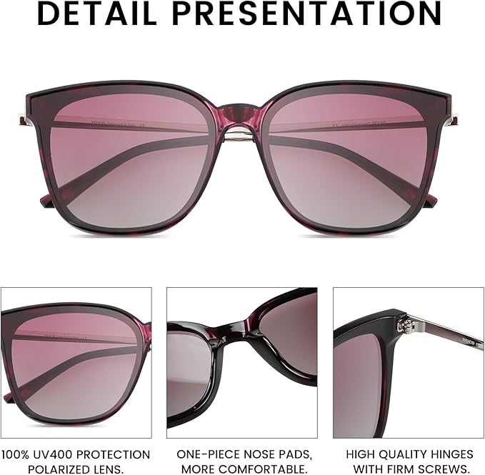 DUCO Oversized Polarized Sunglasses Womens Trendy Mirrored Shades Retro Round Vintage Light Weight UV400 Sun Glasses W016