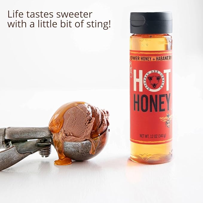 Savannah Bee Company Hot Honey Gluten Free and 100% Pure Honey Infused with Sweet Wildflower- Heat from Scotch Bonnet and Habanero Peppers 12 oz Squeeze Bottle