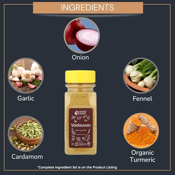 USimplySeason Vadouvan Curry (6 oz) - French Indian Fusion Seasoning Spice Blend for Meat Rubs and Soups - Vegan, Non-GMO, No Salt, Made in USA