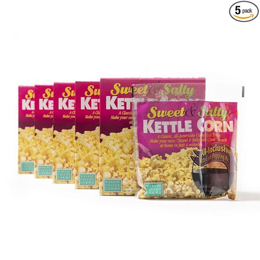 Wabash Valley Farms All In One Popcorn Kits -Sweet & Salty Kettle Corn, Popcorn Kernels for Popcorn Machine, Kernels, Popcorn Kit, 15 Popping Kits