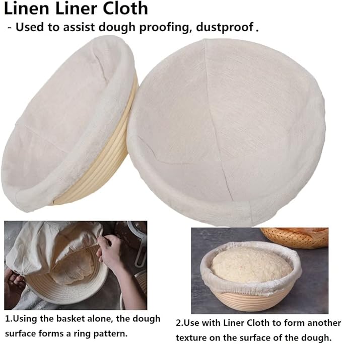 7 inches Round Banneton Basket for Bread Proofing, Dough Proofing Bowls with Removable Liner, Good for Home Sourdough Bakers Baking, 2 Pack