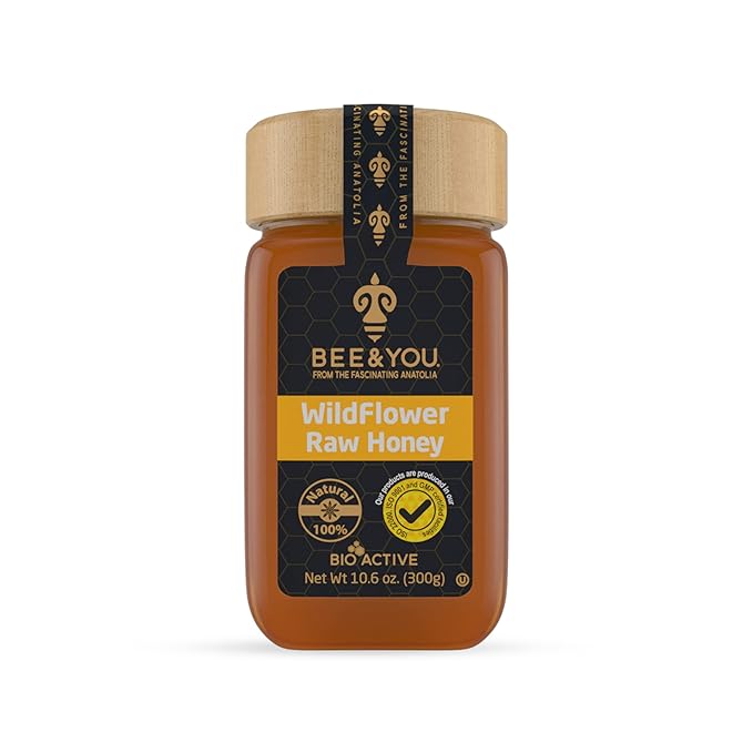 Bee and You Raw Wildflower Honey, 100% Natural, Wildcrafted, Polyflora and Unprocessed, Active Enzymes, Antioxidants, OU Kosher, Paleo, Gluten-Free, 10.6 oz