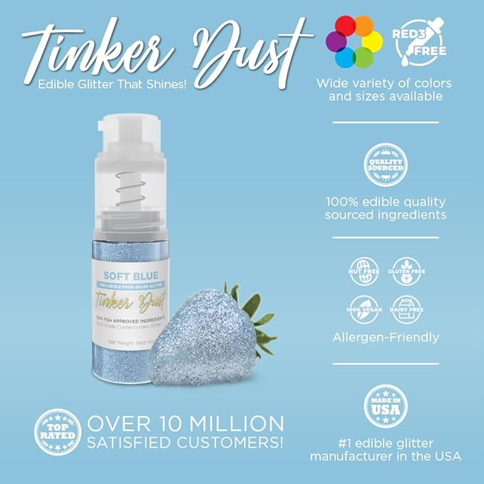Bakell - Soft Blue Tinker Dust (4g, 1x Mini Spray Pump) Edible Glitter for Food, Desserts, and