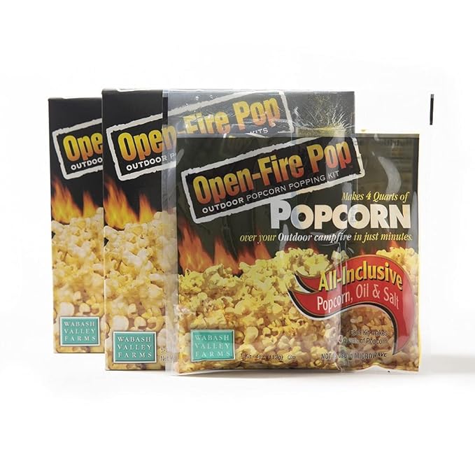 All in One Popcorn Packs - Wabash Valley Farms All Inclusive Popping Kits, Open Fire Pop, Popcorn Kernels for Outdoor Popping, Popcorn Kit, 10 Pack Kit