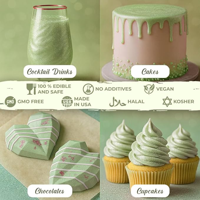 Bulk (20g) Luster Dust Edible Cake Decorations, Edible Luster Dust for Cakes, Light Green Edible Luster Dust for Cupcake Decorations, Cake Drip, Edible Paint, Light Green Edible Shimmer Dust for Drinks