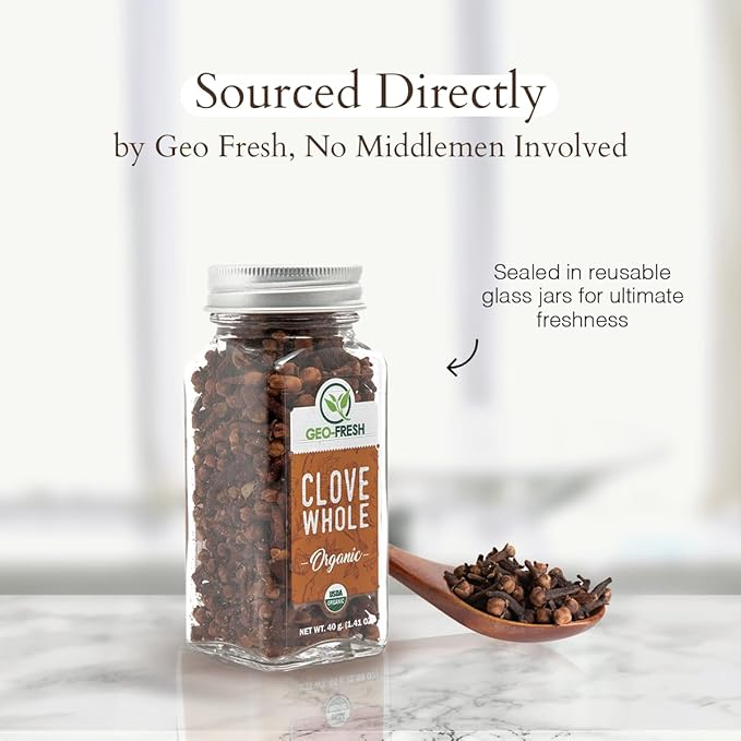 Geo-Fresh Cloves Whole Organic - 1.41 oz (40g) - Organic Cloves Whole - USDA Certified, Non-GMO, Kosher, Gluten Free - Clove Spice for Cooking & Baking - Product of India