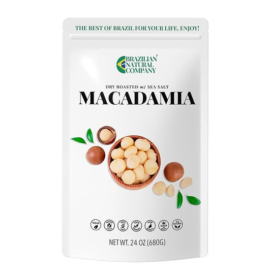 Macadamia Nuts 24 oz, Stand Up Pouch – Rich in Omega 3, Vitamins and Minerals – Natural Source of Skin and Well Being – Lightly Salted – Brazilian Natural Company
